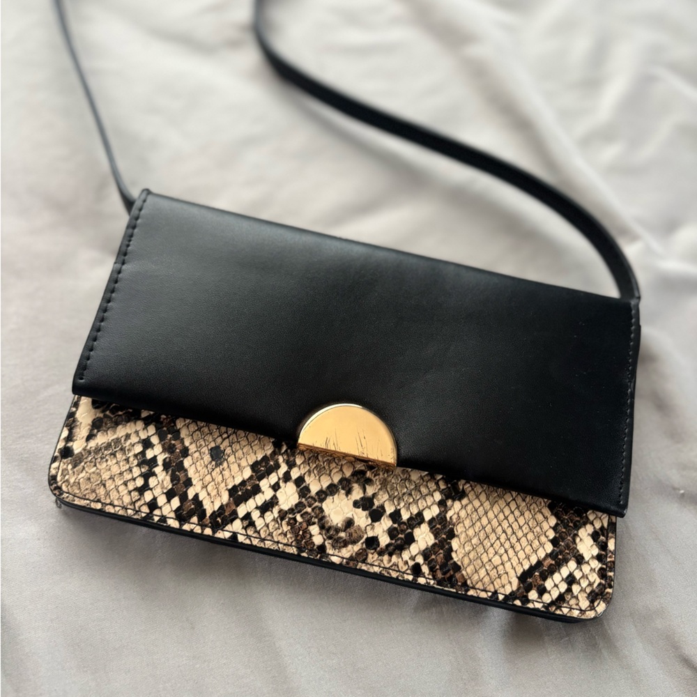 a new day Black & Snake-Print Crossbody with Gold Accent